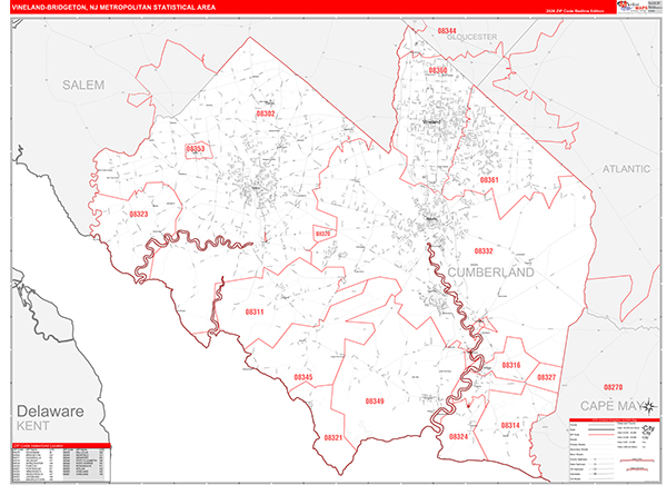 Vineland-Bridgeton Metro Area Wall Map